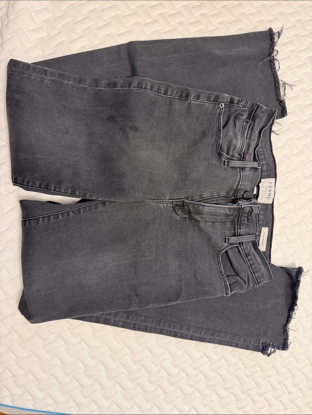 Frame Denim Washed Charcoal Raw-Hem Cropped Jeans